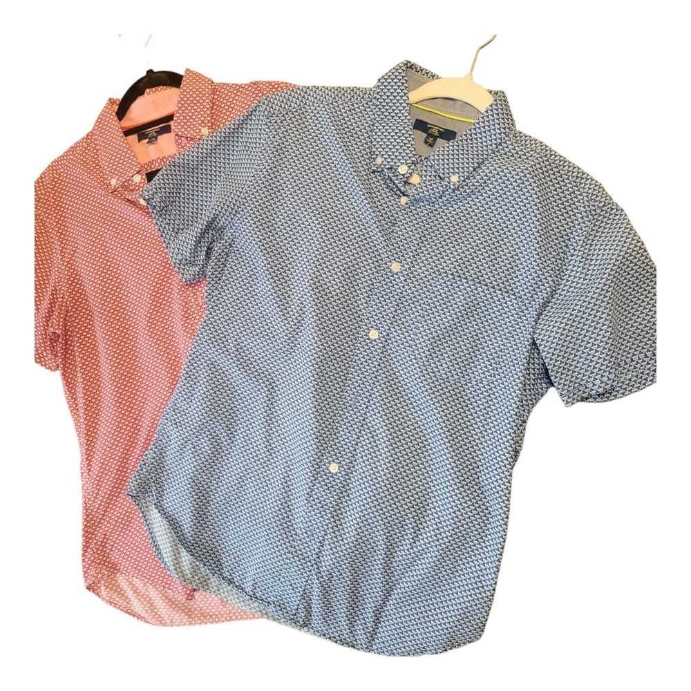 2ct BANANA REPUBLIC Men's Slim Fit Print Short Sleeve Button-Down Shirts
